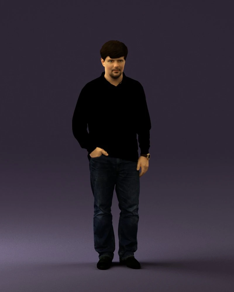 man inblack shirt blue jeans beard 0545 3D Model .c4d .max .obj .3ds .fbx .stl .blend 