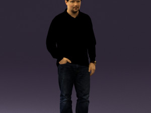 man inblack shirt blue jeans beard 0545 3Dモデル