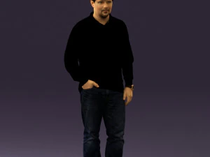 man inblack shirt blue jeans beard 0545 3D Model