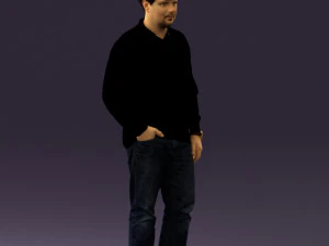 man inblack shirt blue jeans beard 0545 3D Model