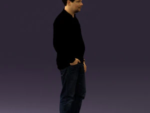 man inblack shirt blue jeans beard 0545 3D Model