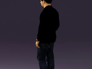 man inblack shirt blue jeans beard 0545 3D Model