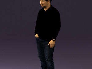 man inblack shirt blue jeans beard 0545 3Dモデル
