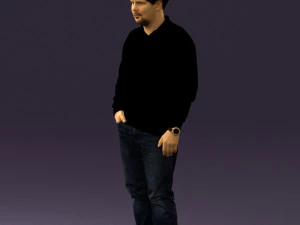 man inblack shirt blue jeans beard 0545 3D Model