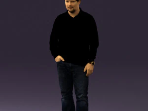 man inblack shirt blue jeans beard 0545 3D Model