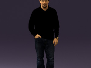 man inblack shirt blue jeans beard 0545 3Dモデル