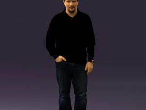 man inblack shirt blue jeans beard 0545 3D Model