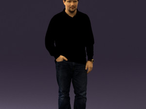 man inblack shirt blue jeans beard 0545 3Dモデル