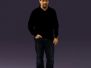 man inblack shirt blue jeans beard 0545 3D Model