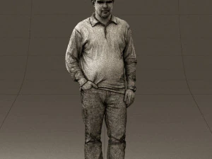 man inblack shirt blue jeans beard 0545 3D Model