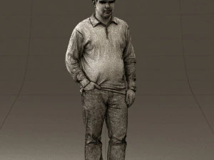 man inblack shirt blue jeans beard 0545 3D Model