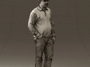 man inblack shirt blue jeans beard 0545 3D Model