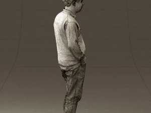 man inblack shirt blue jeans beard 0545 3D Model