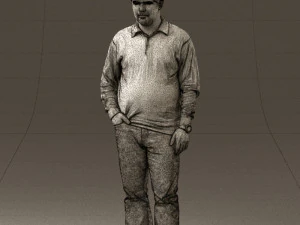 man inblack shirt blue jeans beard 0545 3D Model