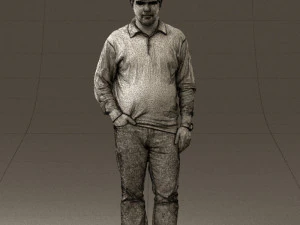 man inblack shirt blue jeans beard 0545 3D Model