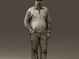 man inblack shirt blue jeans beard 0545 3D Model