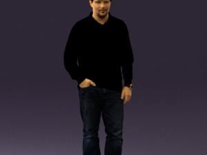 man inblack shirt blue jeans beard 0545 3d print ready Modelo de Impressão 3D