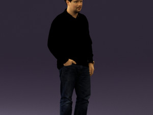 man inblack shirt blue jeans beard 0545 3d print ready 3D 打印模型