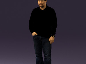 man inblack shirt blue jeans beard 0545 3d print ready 3D 打印模型