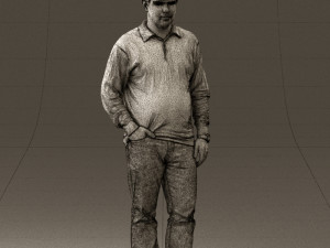 man inblack shirt blue jeans beard 0545 3d print ready 3D 打印模型