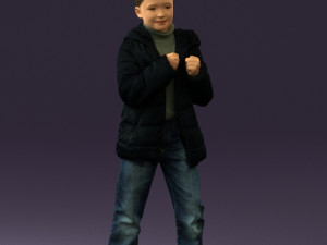 kid in jeans dark blue winter jacket 0538 3D Model