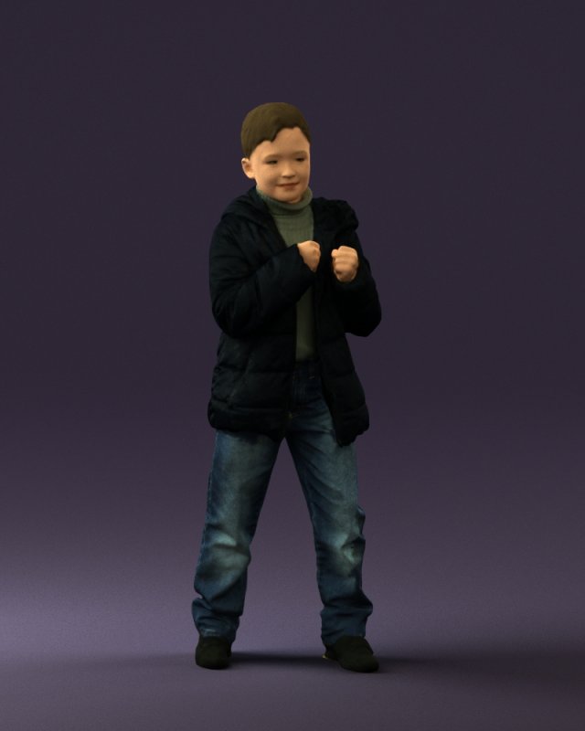 kid in jeans dark blue winter acket 0538 3d print ready 3Dプリントモデル .c4d .max .obj .3ds .fbx .stl .blend 