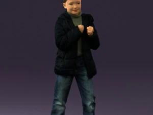 Kind in dunkelblauer Jeans-Winterjacke 0538 3D-Druck bereit 3D Druckmodell