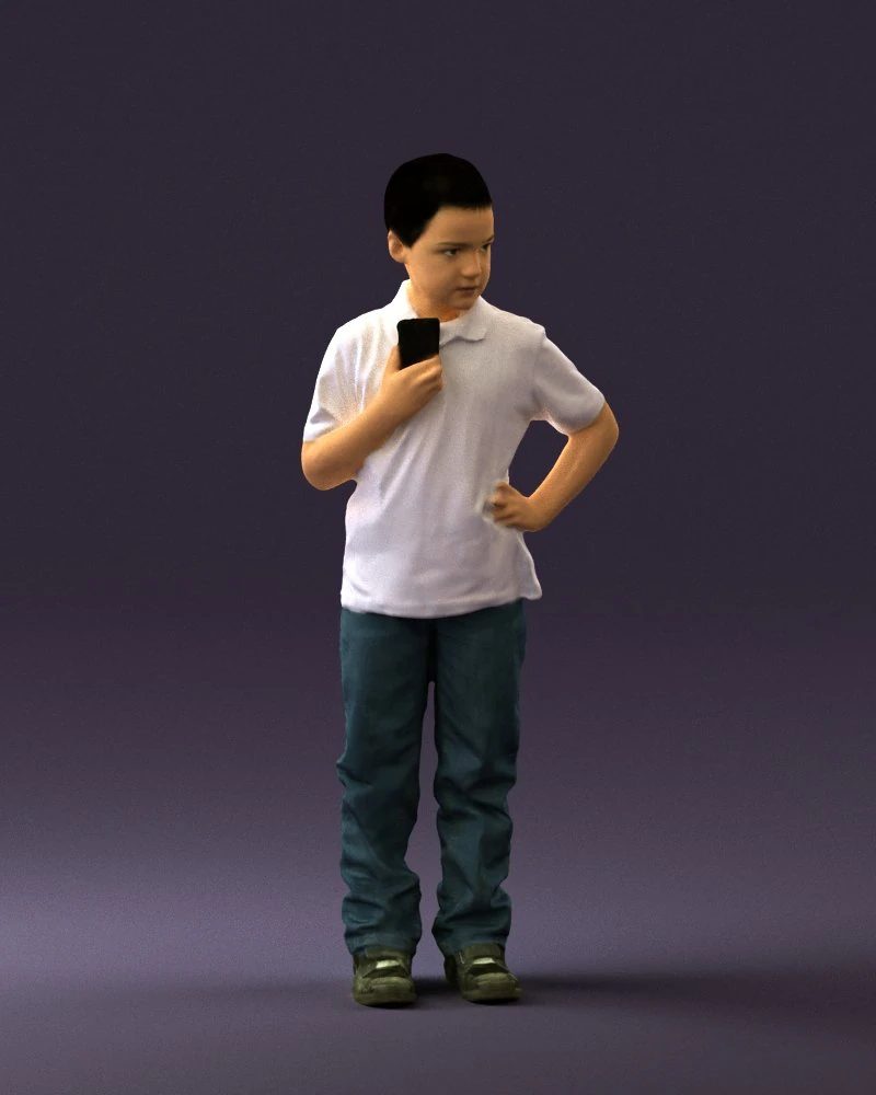 kid in jeans white shirt 0537 3D Model .c4d .max .obj .3ds .fbx .stl .blend