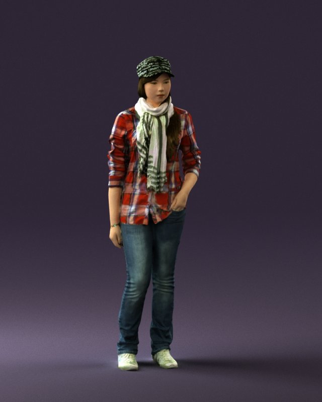 young woman in red plaid tshirt 0541 3D Модель .c4d .max .obj .3ds .fbx .stl .blend 