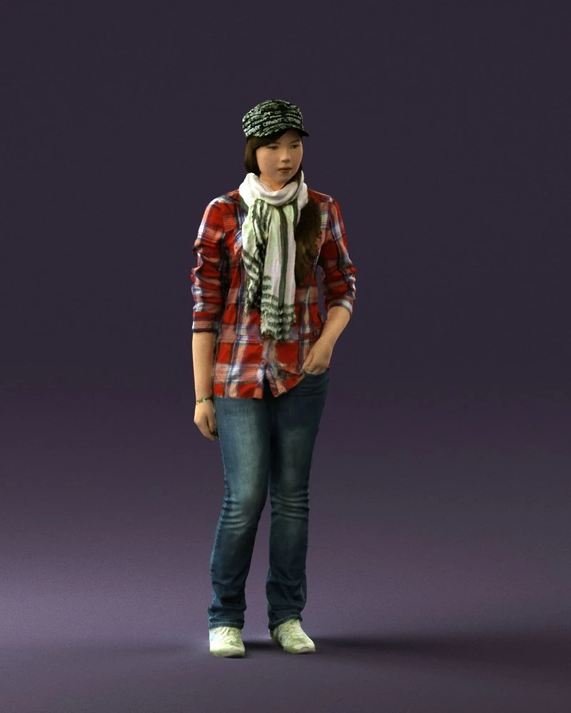 young woman in red plaid tshirt 0541 3D Model .c4d .max .obj .3ds .fbx .stl .blend 