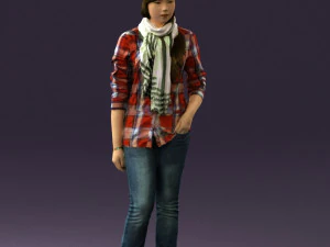 赤い格子縞の t シャツを着た若い女性 0541 3Dモデル