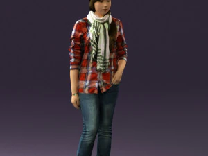 young woman in red plaid tshirt 0541 3D Model