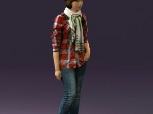 young woman in red plaid tshirt 0541 3D Model