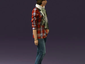 young woman in red plaid tshirt 0541 3D Model