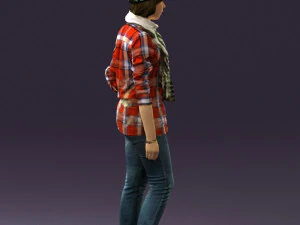 young woman in red plaid tshirt 0541 3D Model