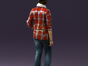 young woman in red plaid tshirt 0541 3D Модель