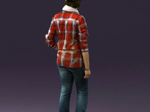 young woman in red plaid tshirt 0541 3D Model