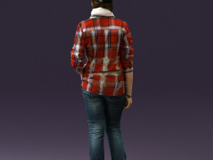young woman in red plaid tshirt 0541 3D Модель