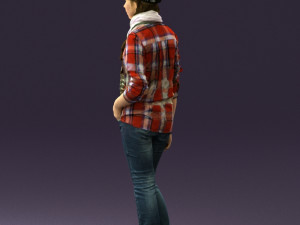 young woman in red plaid tshirt 0541 3D Модель