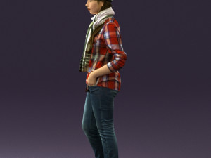 young woman in red plaid tshirt 0541 3D Модель