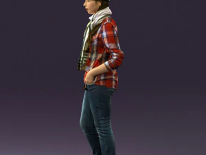 young woman in red plaid tshirt 0541 3D Model