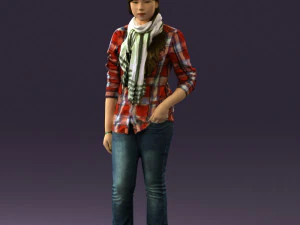 young woman in red plaid tshirt 0541 3D Model