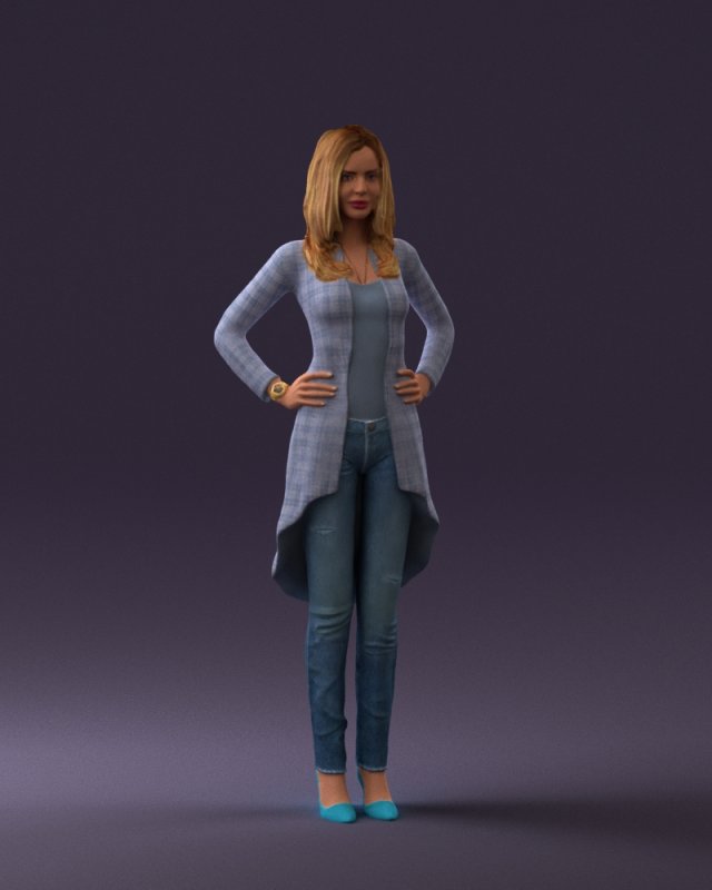 woman in jeans blue plaid coat 0536 Modello 3D .c4d .max .obj .3ds .fbx .stl .blend 