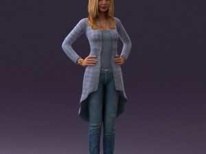 woman in jeans blue plaid coat 0536 3D 모델