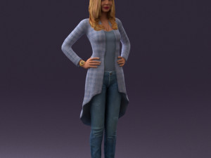 woman in jeans blue plaid coat 0536 Modello 3D