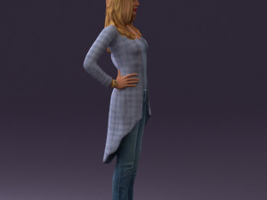 woman in jeans blue plaid coat 0536 Modello 3D