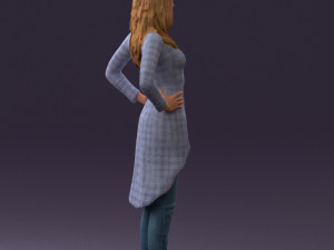 woman in jeans blue plaid coat 0536 Modello 3D