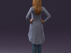 woman in jeans blue plaid coat 0536 Modello 3D