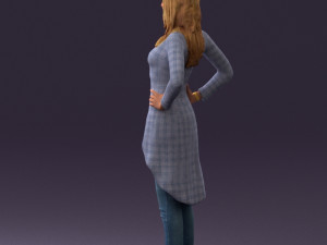 woman in jeans blue plaid coat 0536 Modello 3D