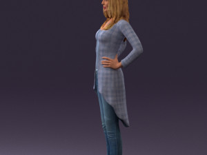 woman in jeans blue plaid coat 0536 Modello 3D